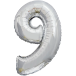 Шар (50''/127 см) Цифра, 9 XXL, Серебро, 1 шт. в уп., 131149