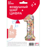 Шар (34''/86 см) Цифра, 1 Цветочный вальс, 1 шт. в уп., 131431