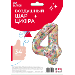 Шар (34''/86 см) Цифра, 4 Цветочный вальс, 1 шт. в уп., 131434