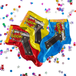 Шар с клапаном (8''/20 см) Мини-фигура, Пистолет - хлопушка с конфетти, Желтый, 1 шт., 23250