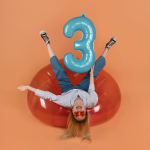 Шар (40''/102 см) Цифра, 3, Голубой, Матовый, 1 шт. в уп., 24113