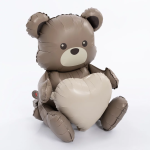 Шар (26''/66 см) Фигура 3D, Сидячий мишка с сердцем, Сатин, 1 шт. в уп., 24396