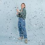 Пневмохлопушка (12/30 см), С Днем Рождения, Звезды фольга, Серебро, Металлик, 1 шт., 723035