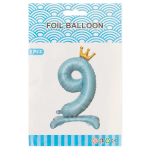 Шар (32''/81 см) Цифра на подставке, 9 Золотая корона, Голубой, 1 шт. в уп., 24209