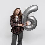 Шар (40''/102 см) Цифра, 6 Slim, Лунное Серебро, Матовый, 1 шт. в уп., B901916MMS