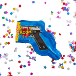 Шар с клапаном (8''/20 см) Мини-фигура, Пистолет - хлопушка с конфетти, Синий, 1 шт., 23251