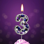 Свеча Цифра, 3 Пузырьки, на шпажке, Сиреневый, Металлик, 4*5,5 + 4 см, 1 шт. с держат., 5583