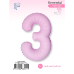 Шар (40''/102 см) Цифра, 3 Slim, Светло-розовый, Матовый, 1 шт. в уп., C901913MRS