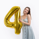 Шар (40''/102 см) Цифра, 4, Золото, Металлик, 1 шт. в уп., 26484