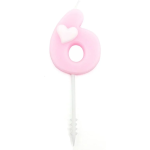 Свеча Цифра, 6 Белое сердечко, на шпажке, Розовый, 4,5 + 4 см, 1 шт. с держат., 802836