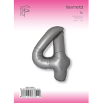 Шар (40''/102 см) Цифра, 4 Slim, Лунное Серебро, Матовый, 1 шт. в уп., B901914MMS