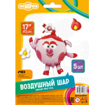 Шар с клапаном (17''/43 см) Мини-фигура, Смешарики, Нюша, 5 шт. в уп., 515115