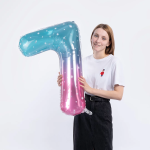 Шар (34''/86 см) Цифра, 7 Нежные искры, Розовый, Градиент, 1 шт. в уп., 131037