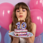 Свеча Цифра, 1 Пузырьки, на шпажке, Сиреневый, Металлик, 4*5,5 + 4 см, 1 шт. с держат., 5581