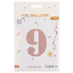 Шар (40''/102 см) Цифра, 9, Пыльная роза, Сатин, 1 шт. в уп., 24279