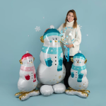 Шар 3D (58''/147 см) Фигура на подставке, Снеговик в голубом шарфе, 1 шт. в уп., 24865
