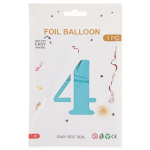 Шар (40''/102 см) Цифра, 4, Голубой, Матовый, 1 шт. в уп., 24114