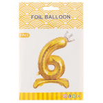 Шар (32''/81 см) Цифра на подставке, 6 Серебристая корона, Золото, 1 шт. в уп., 24186