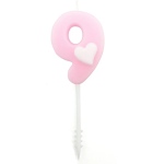 Свеча Цифра, 9 Белое сердечко, на шпажке, Розовый, 4,5 + 4 см, 1 шт. с держат., 802839