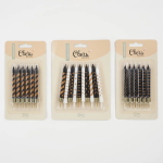 Свечи Золотые полоски, Черный, Металлик, 0,7*8 см, 6 шт. с держат., 802964