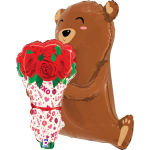 Шар 3D (25''/64 см) Фигура, Мишка с букетом, 1 шт., 25331