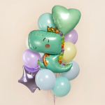 Шар (34''/86 см) Фигура, Динозаврик в короне, Светло-зеленый, 1 шт., 15571