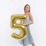 Шар (40''/102 см) Цифра, 5, Белое золото, Металлик, 1 шт. в уп., 24025