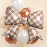 Шар (38''/97 см) Фигура, Бант, Клетка Виши, Бежевый, Сатин, 1 шт. в уп., 27322