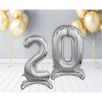 Шар (32''/81 см) Цифра на подставке, 2, Серебро, 1 шт. в уп., 134012