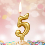 Свеча Цифра, 5, Золото, 6 см, 1 шт., 3085