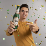 Пневмохлопушка (9/20 см), Бутылка Пиво, Квадраты фольга, Зеленый/Золото, 1 шт., 723040