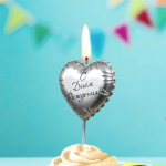 Свеча Сердце, Воздушный шар, на шпажке, Серебро, Металлик, 4,2 + 4,8 см, 1 шт. с держат., 4808