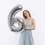 Шар (40''/102 см) Цифра, 6, Серебро, Металлик, 1 шт. в уп., 26496