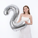 Шар (40''/102 см) Цифра, 2 Slim, Серебро, 1 шт. в уп., C901912P