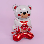 Шар 3D (58''/147 см) Фигура на подставке, Мишка с сердцем, Белый, 1 шт. в уп., 26278