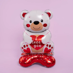 Шар 3D (58''/147 см) Фигура на подставке, Мишка с сердцем, Белый, 1 шт. в уп., 26278