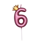 Свеча Цифра, 6 Золотая корона, на шпажке, Розовый, Металлик, 4,5*7 + 3,5 см, 1 шт. с держат., 802816