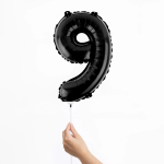 Шар с клапаном (16''/41 см) Мини-цифра, 9, Черный, Матовый, 1 шт., 23889