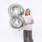 Шар (50''/127 см) Цифра, 8 XXL, Серебро, 1 шт. в уп., 131148