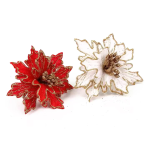 Цветок Пуансеттия, на клипсе, 15 см. Красный/Золото, с блестками, 1 шт., 6233586