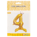 Шар (32''/81 см) Цифра на подставке, 4 Серебристая корона, Золото, 1 шт. в уп., 24184