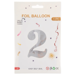Шар (40''/102 см) Цифра, 2, Серебро, Металлик, 1 шт. в уп., 24092