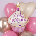 Шар (31''/79 см) Фигура, Кекс на День Рождения, Розовый, 1 шт. в уп., 13332