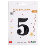 Шар (40''/102 см) Цифра, 5, Черный, Металлик, 1 шт. в уп., 27355