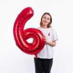 Шар (40''/102 см) Цифра, 6, Красный, Металлик, 1 шт. в уп., 27366