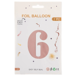 Шар (40''/102 см) Цифра, 6, Пыльная роза, Сатин, 1 шт. в уп., 24276