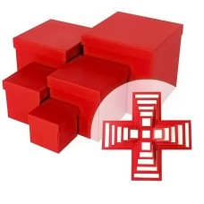 Набор коробок WOW - Сюрприз, Тиснение лен, Красный, 21*21*21 см, 5 шт. в упак. , Д11003.070