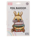 Шар (37''/94 см) Фигура 3D, Зайка с тортиком, 1 шт. в уп., 24877