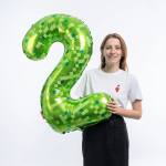 Шар (40''/102 см) Цифра, 2 Пиксели, Зеленый, 1 шт. в уп., 26902