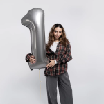 Шар (40''/102 см) Цифра, 1 Slim, Лунное Серебро, Матовый, 1 шт., 901911MMS